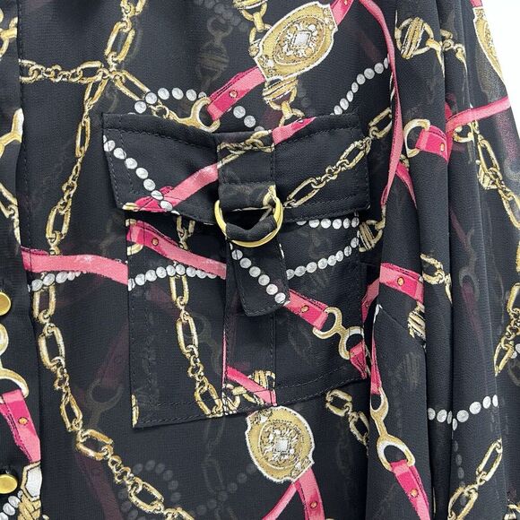 CATO Tunic Women 18/20W Chain Link Print Black Equestrian Roll Tab Sleeves - Picture 3 of 10